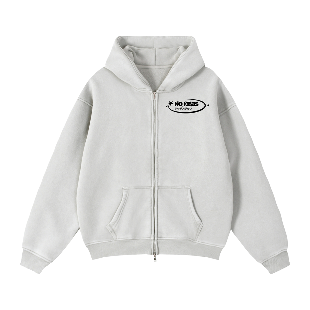 Zip-Up Boxy Hoodie - Light Gray