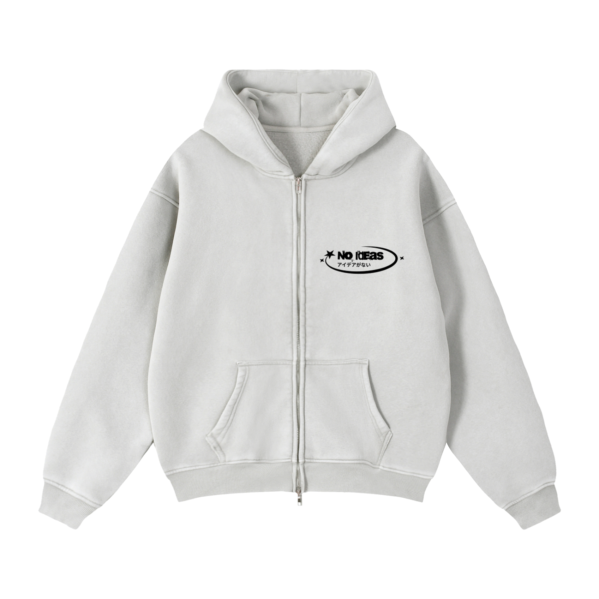 Zip-Up Boxy Hoodie - Light Gray front