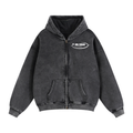 Zip-Up Boxy Hoodie - Snow Washed Black