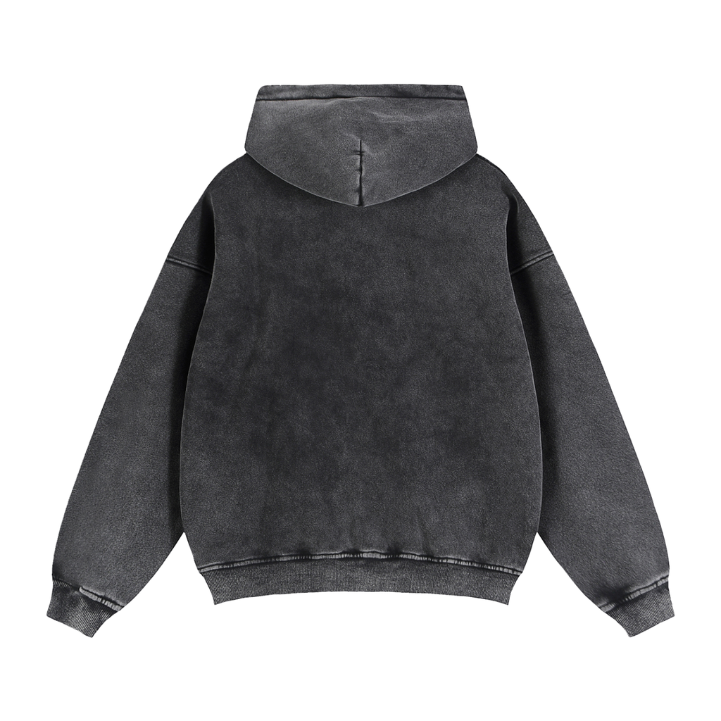 Zip-Up Boxy Hoodie - Snow Washed Black